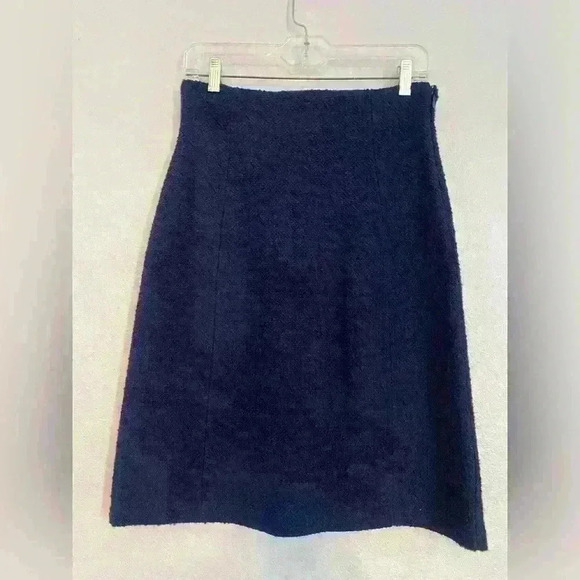 St. John Textured Tweed Pencil Skirt Women's 8 Navy Solid Side Zip Closure~ - Picture 1 of 9